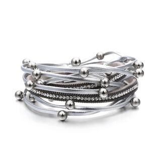 NWT Silver-Tone Wrap Bracelet – Trendy Multi-Strand Design with Beads & Crystals
